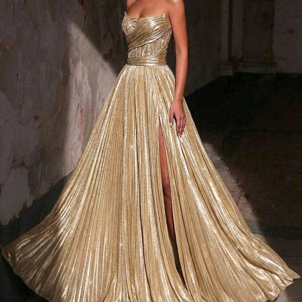 Radiant Gold Strapless Maxi Dress